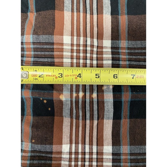 Eddie Bauer Workwear Foreman Fit 2XL Plaid Short Sleeve Shirt Brown Distressed - Picture 5 of 12